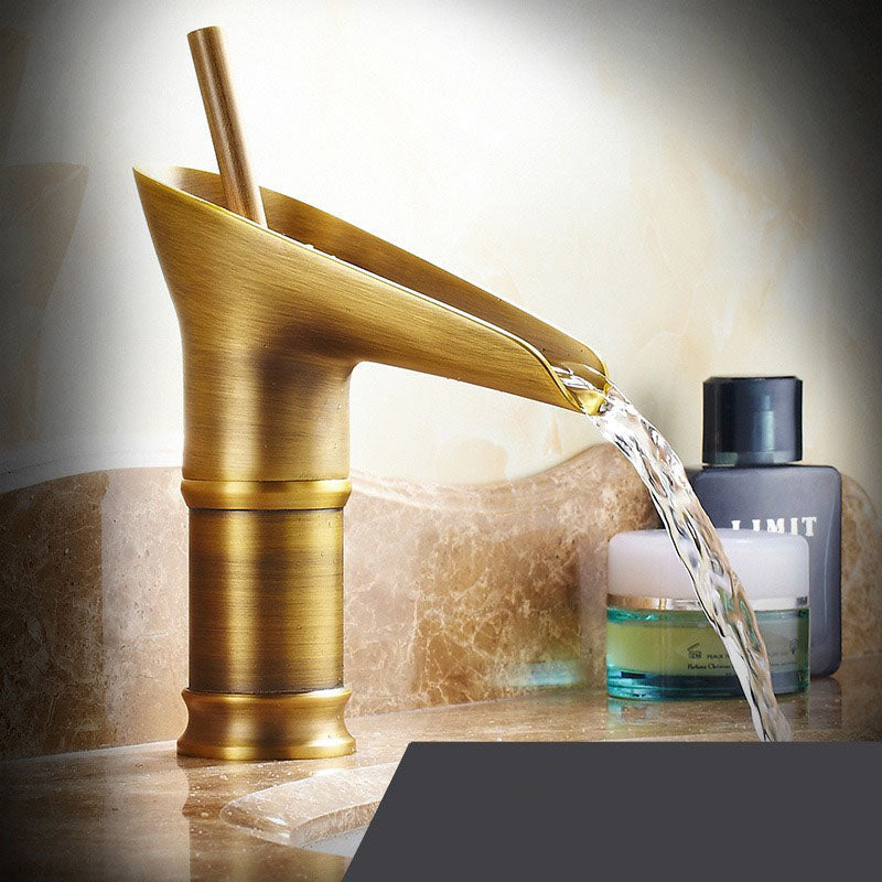 Single-Handle Waterfall Bathroom Faucet in Antique Bronze, Chrome, Gold & Black Finish for Vessel Sink