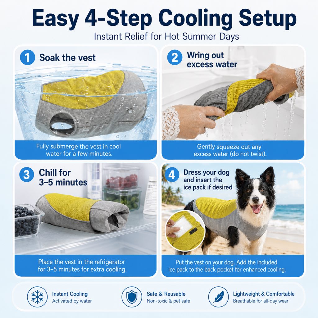 Ortekor Water-Activated Dog Cooling Vest for Summer Walks & Hikes - Breathable Heat-Relief Vest with Ice Pack Pocket