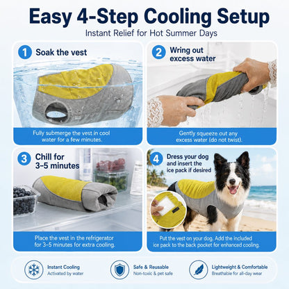 Ortekor Water-Activated Dog Cooling Vest for Summer Walks & Hikes - Breathable Heat-Relief Vest with Ice Pack Pocket