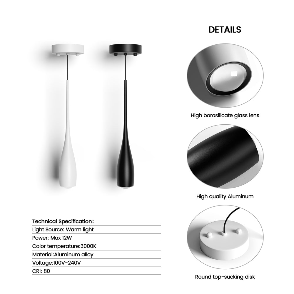 Hanging Ceiling Fixture 12 in Drop Shade Aluminum 12W Adjustable Height for Kitchen Island Dining Bedroom Study Home Decor Lighting