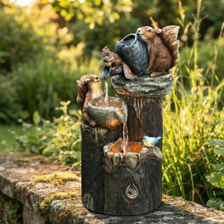 Solar Tabletop Water Fountain with Animal Figurine & LED Light for Patio Garden Deck Outdoor Decor Desktop Accent