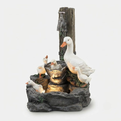 Solar Tabletop Water Fountain with Animal Figurine & LED Light for Patio Garden Deck Outdoor Decor Desktop Accent