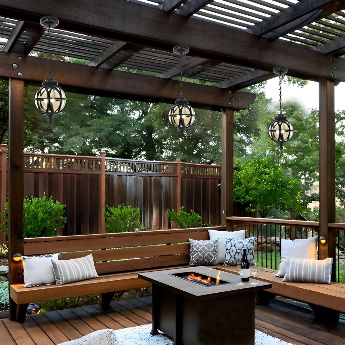 Outdoor Hanging Globe Ceiling Light Metal and Glass for Patio Pergola Covered Terrace Garden Porch Deck Veranda Lighting Fixture Weather Res