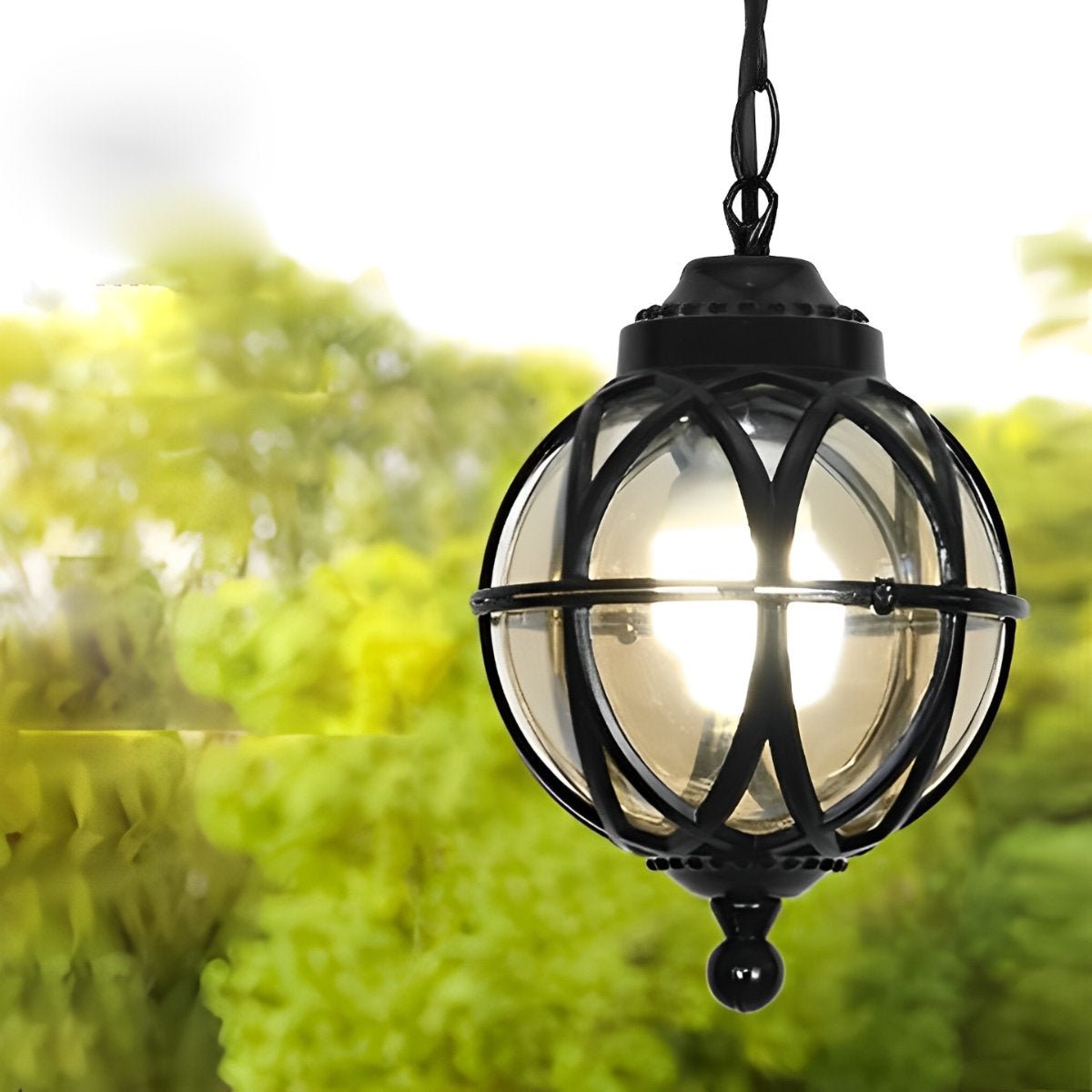 Outdoor Hanging Globe Ceiling Light Metal and Glass for Patio Pergola Covered Terrace Garden Porch Deck Veranda Lighting Fixture Weather Res