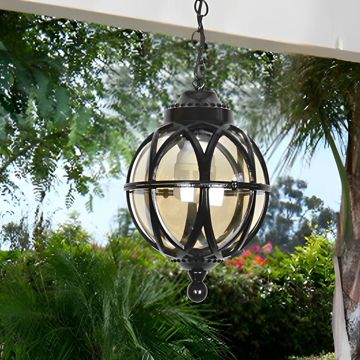 Outdoor Hanging Globe Ceiling Light Metal and Glass for Patio Pergola Covered Terrace Garden Porch Deck Veranda Lighting Fixture Weather Res