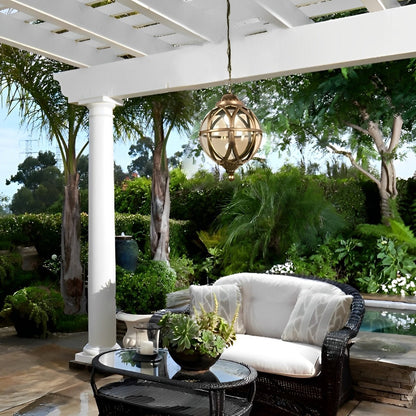 Outdoor Hanging Globe Ceiling Light Metal and Glass for Patio Pergola Covered Terrace Garden Porch Deck Veranda Lighting Fixture Weather Res