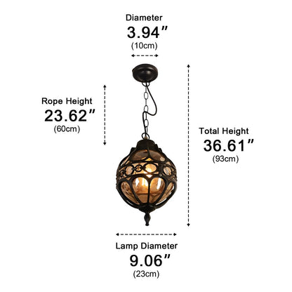 Outdoor Hanging Lantern Bronze Aluminum Glass 11 in Globe Adjustable Chain Pergola Patio Ceiling Light E27 Socket Weather Resistant Terrace