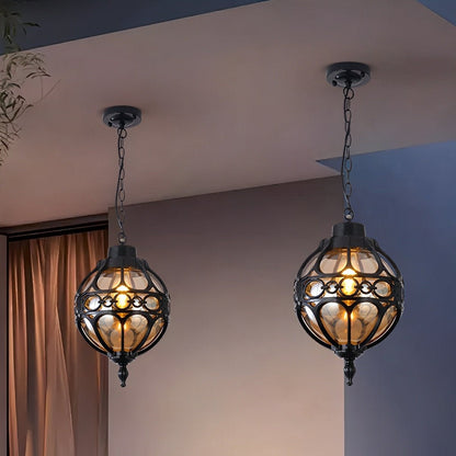 Spherical Glass Outdoor Hanging Light 10.6-Inch Aluminum Frame IP54 Weather-Resistant for Covered Patio Porch Balcony Veranda E27 Socket Adj
