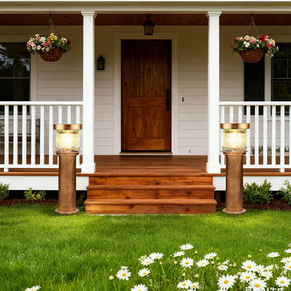 Layered Cylinder Pathway Light Bollard for Yard & Walkway 7W LED Weatherproof Post Lamp Aluminum Construction Black Bronze 12-32 in Heights