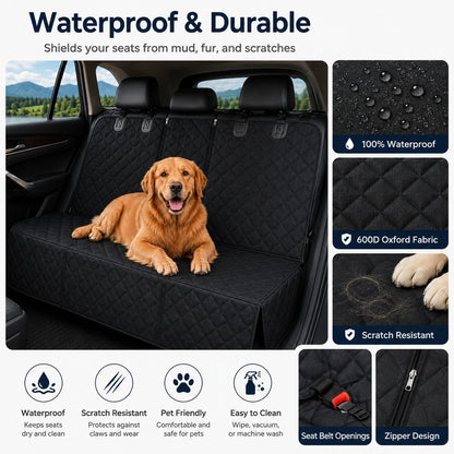 Ortekor Waterproof Dog Car Back Seat Cover for Road Trips - Protects from Mud, Fur & Scratches