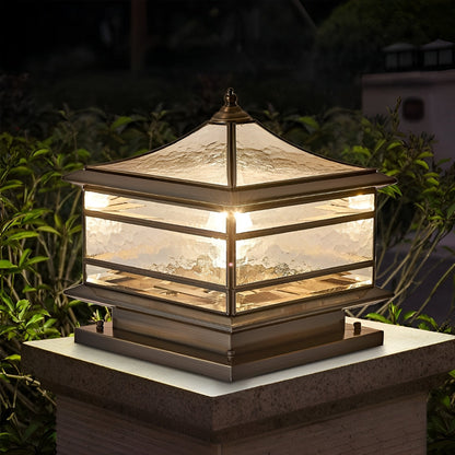 Copper Outdoor Pillar Lantern with Tempered Glass for Gate Posts, Fence Columns, and Garden Entrances - Solar or Wired E27 - Weatherproof