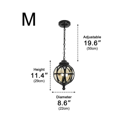 Outdoor Hanging Globe Ceiling Light Metal and Glass for Patio Pergola Covered Terrace Garden Porch Deck Veranda Lighting Fixture Weather Res