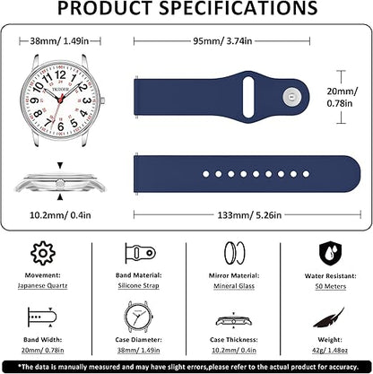 Clip-On Fob Watch for Nurses & Healthcare Workers with Luminous Dial 12/24 Hour Second Hand 164 ft Waterproof for Medical Students CNAs