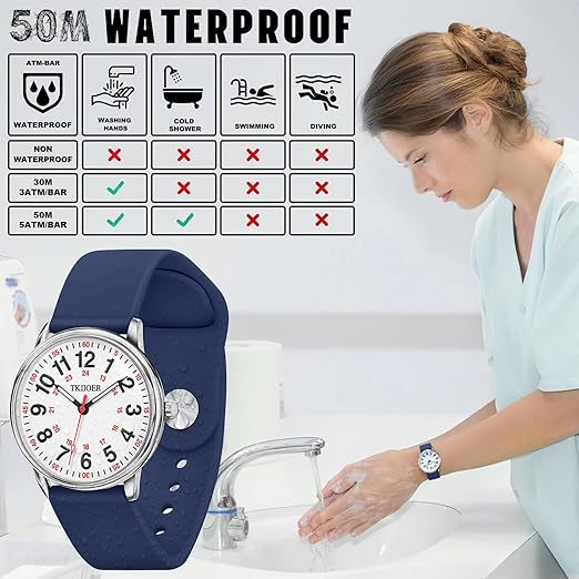 Clip-On Fob Watch for Nurses & Healthcare Workers with Luminous Dial 12/24 Hour Second Hand 164 ft Waterproof for Medical Students CNAs