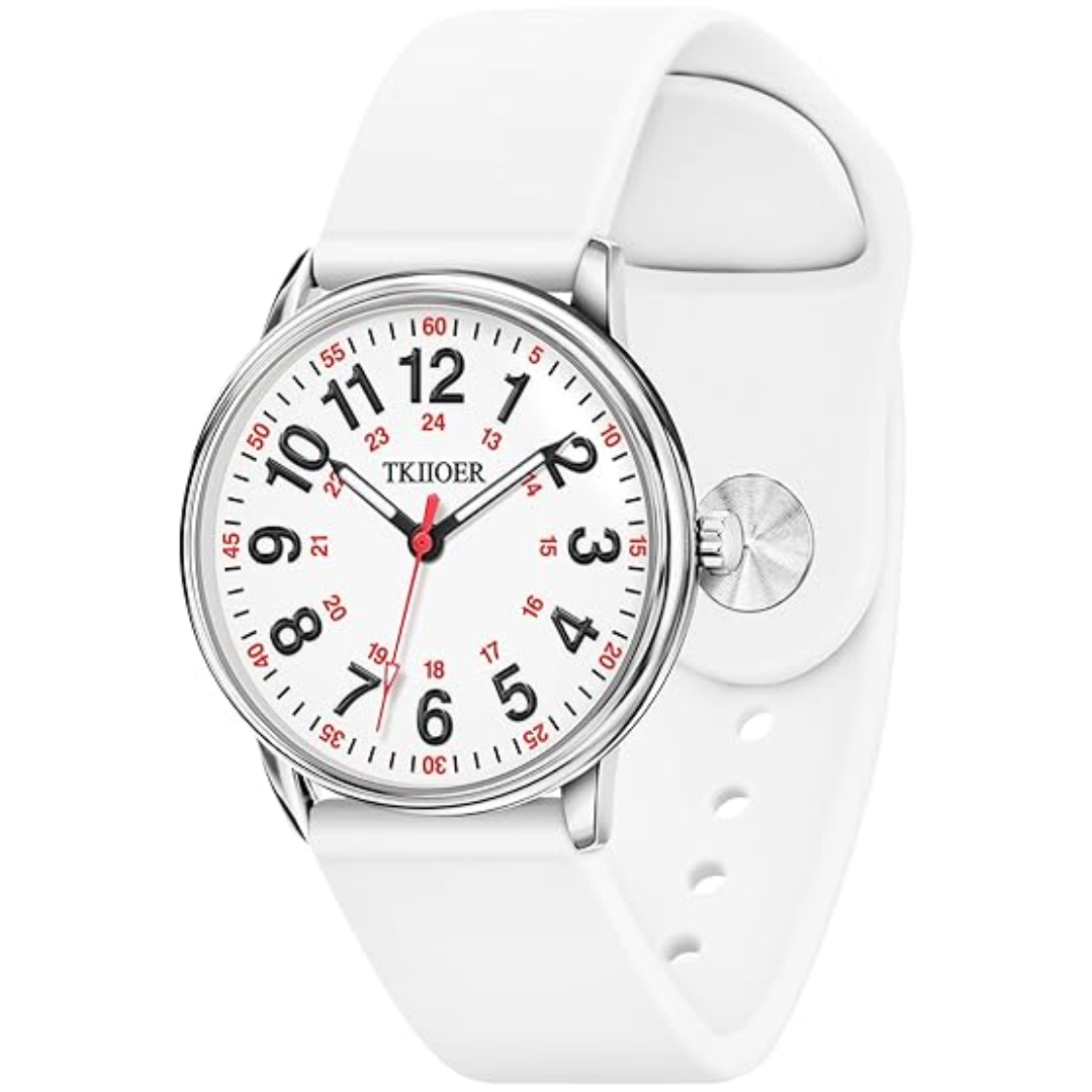 Clip-On Fob Watch for Nurses & Healthcare Workers with Luminous Dial 12/24 Hour Second Hand 164 ft Waterproof for Medical Students CNAs