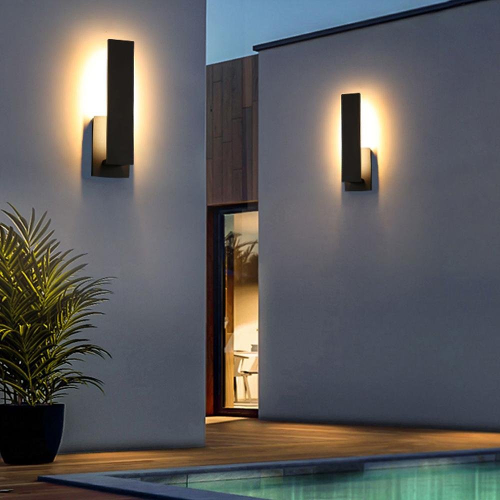Outdoor LED Wall Sconce Aluminum 17 inch Waterproof Black Porch Light Warm White for Front Door Entry Patio Exterior Home Facade Security Li