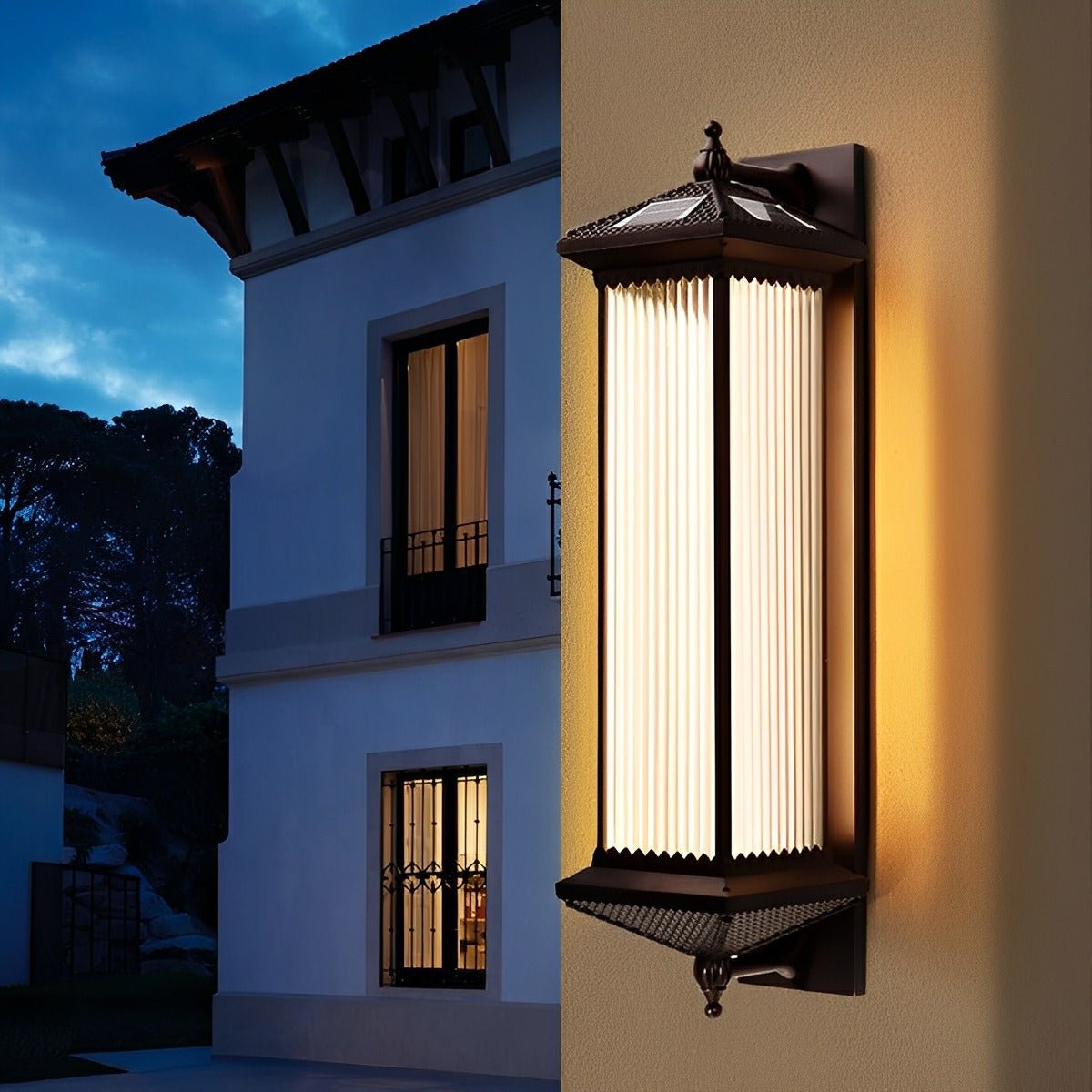 Solar-Powered Outdoor Lantern 23 in Cast Aluminum Coffee Brown Waterproof Garden Entrance Porch Pathway Veranda Exterior Facade Security Lig