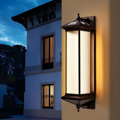 Solar-Powered Outdoor Lantern 23 in Cast Aluminum Coffee Brown Waterproof Garden Entrance Porch Pathway Veranda Exterior Facade Security Lig