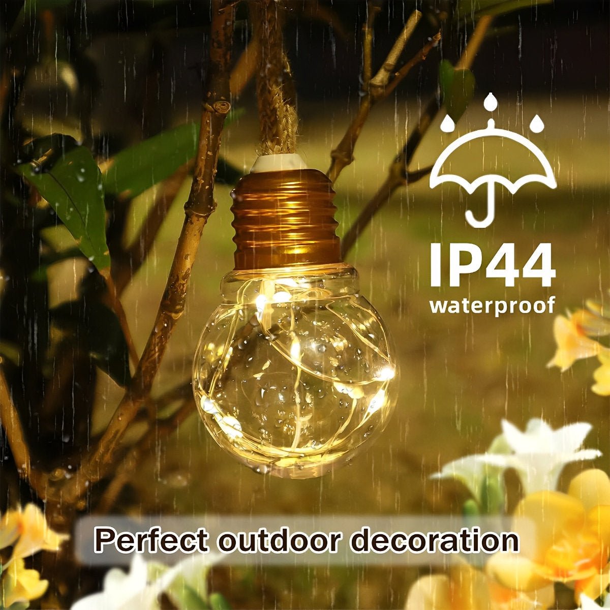 Outdoor Solar LED Edison Bulb Decorative Lights 33 ft Weatherproof Jute Cord for Patio Deck Yard Bistro Canopy Balcony Entertaining Ambient