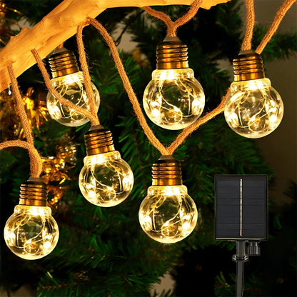 Outdoor Solar LED Edison Bulb Decorative Lights 33 ft Weatherproof Jute Cord for Patio Deck Yard Bistro Canopy Balcony Entertaining Ambient