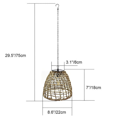 Solar Hanging Lantern for Patio Black Woven Weather-Resistant 9x7in Deck Fixture Cordless Eco LED Warm Glow Courtyard Walkway Outdoor Dining