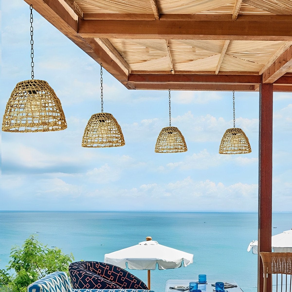 Solar Hanging Lantern for Patio Black Woven Weather-Resistant 9x7in Deck Fixture Cordless Eco LED Warm Glow Courtyard Walkway Outdoor Dining