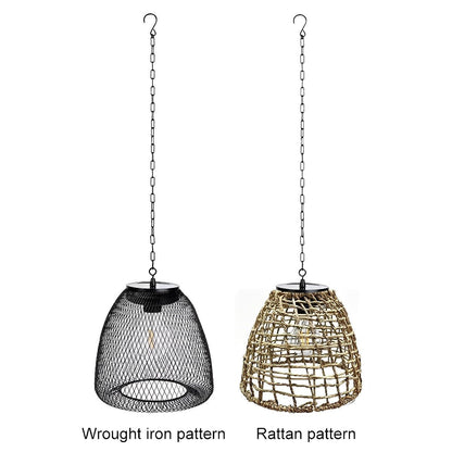 Solar Hanging Lantern for Patio Black Woven Weather-Resistant 9x7in Deck Fixture Cordless Eco LED Warm Glow Courtyard Walkway Outdoor Dining