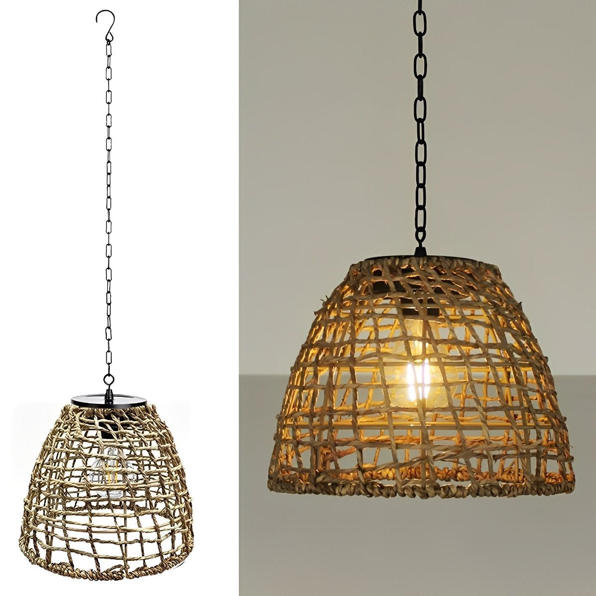 Solar Hanging Lantern for Patio Black Woven Weather-Resistant 9x7in Deck Fixture Cordless Eco LED Warm Glow Courtyard Walkway Outdoor Dining