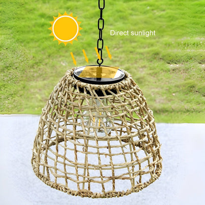 Solar Hanging Lantern for Patio Black Woven Weather-Resistant 9x7in Deck Fixture Cordless Eco LED Warm Glow Courtyard Walkway Outdoor Dining