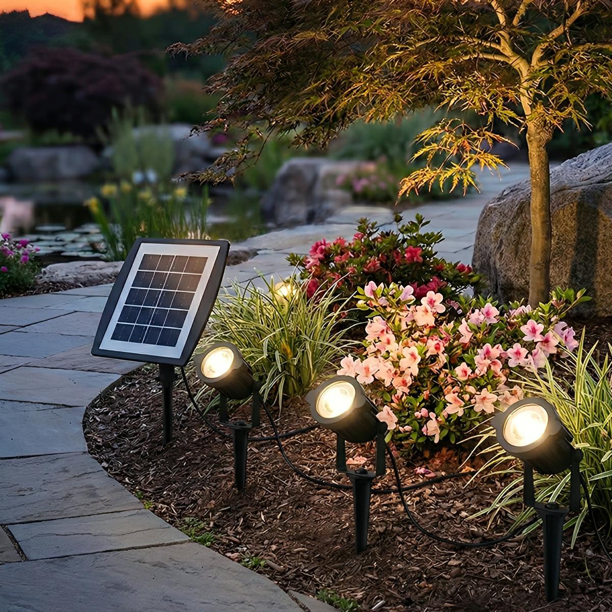 Solar-Powered Outdoor Spotlight Kit 8 ft Cable ABS Housing Adjustable Landscape Accent Light for Yard Pathway Tree Illumination