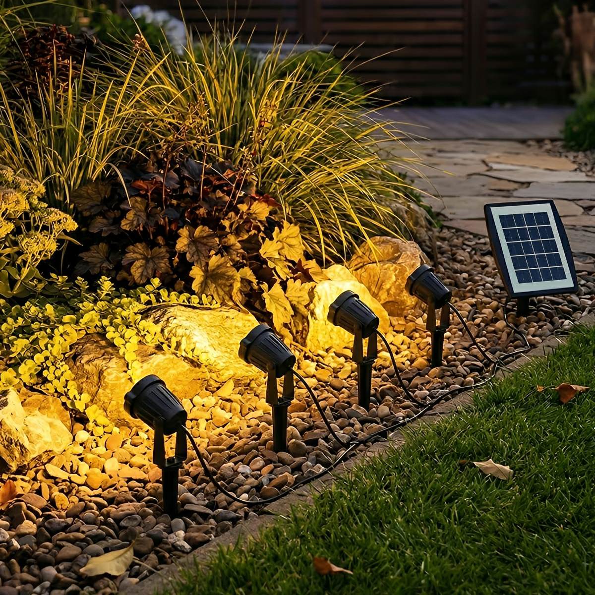 Solar-Powered Outdoor Spotlight Kit 8 ft Cable ABS Housing Adjustable Landscape Accent Light for Yard Pathway Tree Illumination