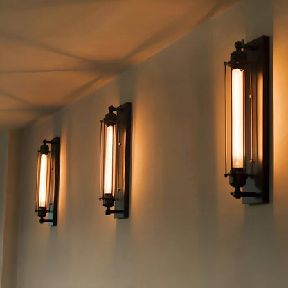 Iron & Glass LED Fixture Vintage Industrial Hardwired Sconce Warm White Light for Hallways Bedrooms Kitchens Bathrooms & Living Spaces