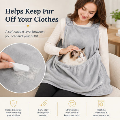 Ortekor Wearable Cat Cuddle Apron for Reading & Working at Home - Soft Plush Lap Pouch Helps Keep Cats Cozy and Fur Off Clothes