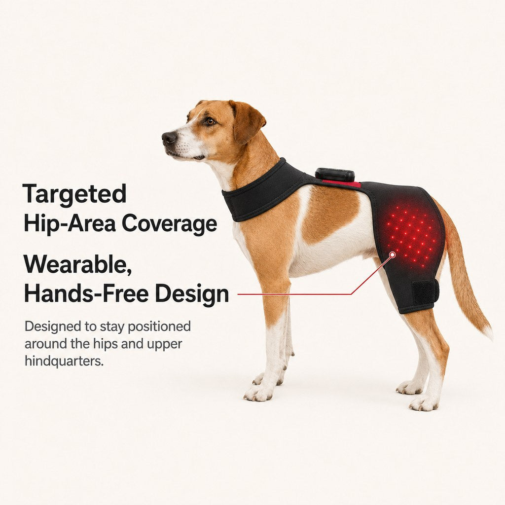 Ortekor Wearable Red & Near-Infrared Hip Wrap for Dogs - Hands-Free At-Home Hip-Area Light Care
