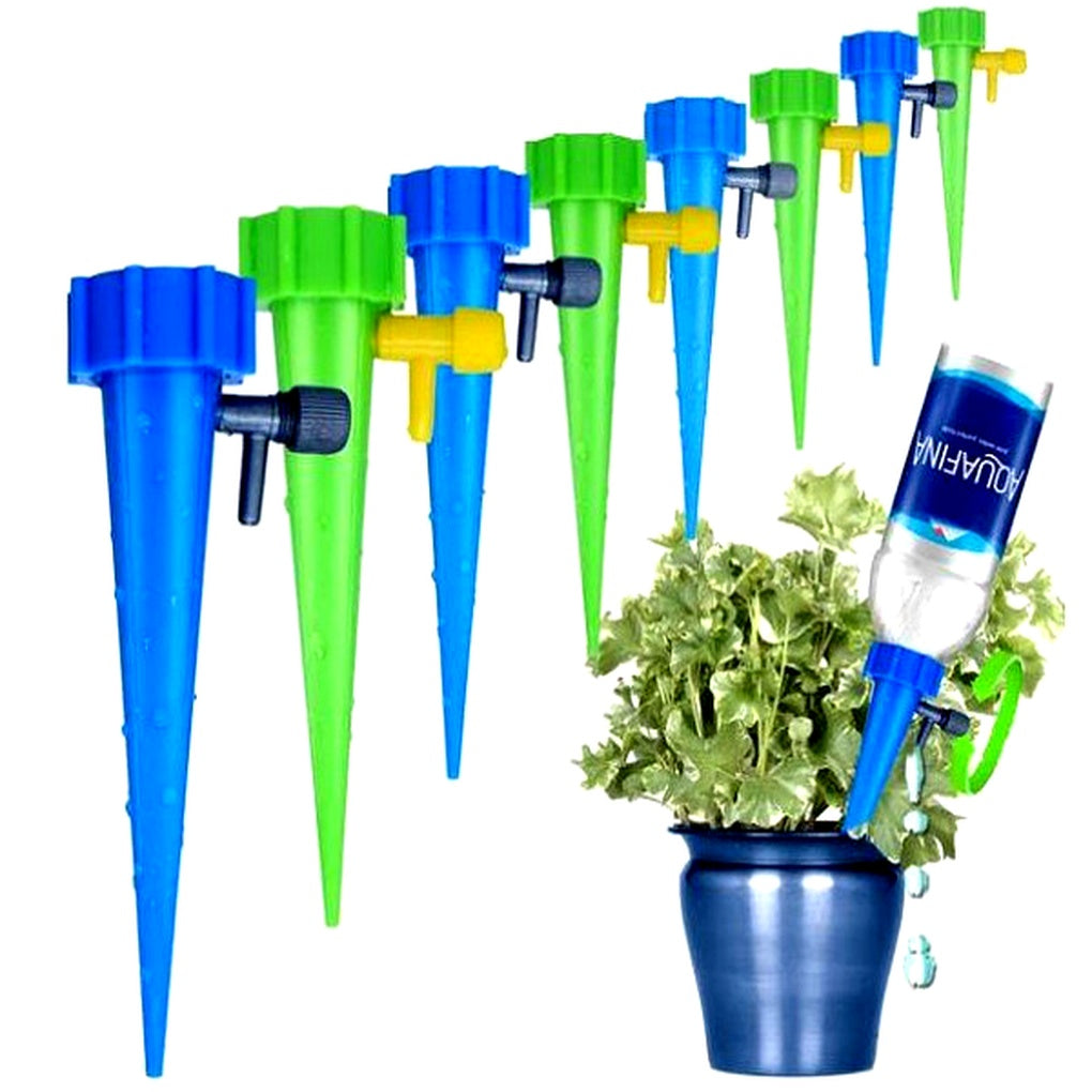 Self-Watering Stakes for Potted Plants – Adjustable Drip Irrigation System with Recycled Bottle Adapter – Set of 12