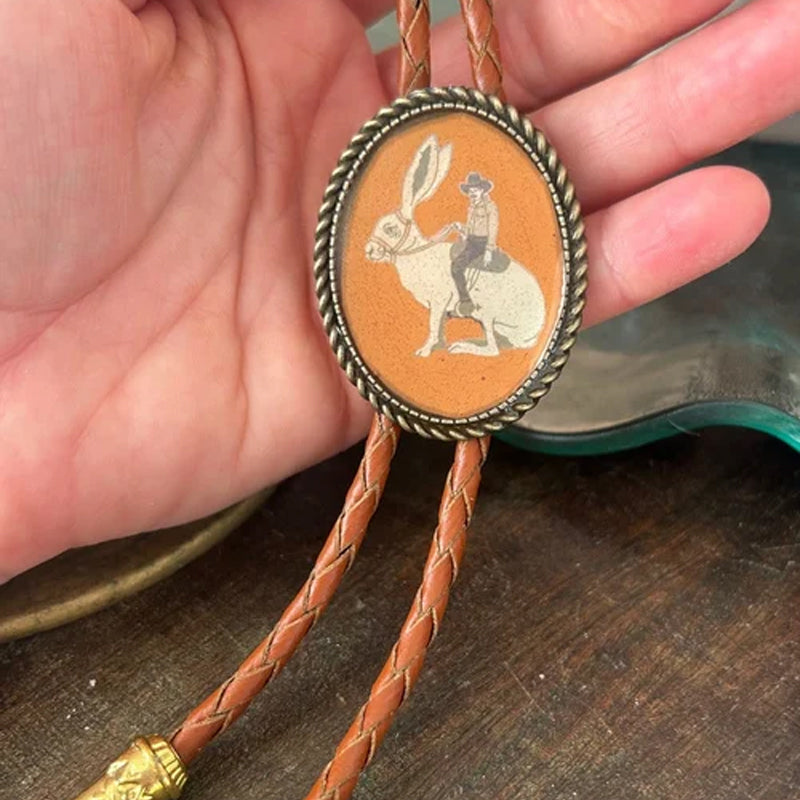Western Bolo Tie with Frog Banjo Player Slide | Adjustable Leather Cord Neckwear | Resin & Metal Design for Men & Women | Country Music