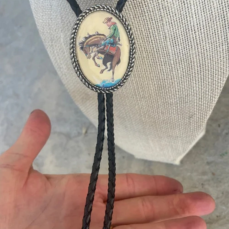 Western Bolo Tie with Frog Banjo Player Slide | Adjustable Leather Cord Neckwear | Resin & Metal Design for Men & Women | Country Music