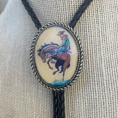 Western Bolo Tie with Frog Banjo Player Slide | Adjustable Leather Cord Neckwear | Resin & Metal Design for Men & Women | Country Music