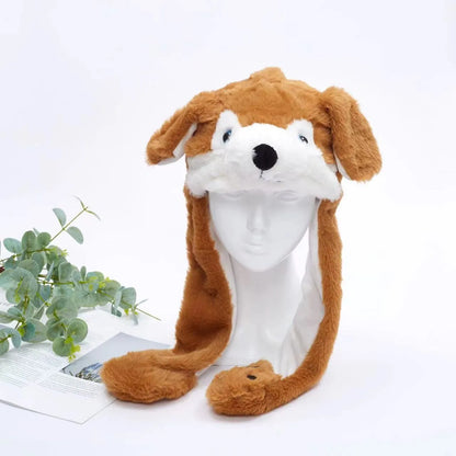 Plush Animal Hat with Squeezable Ears That Move — Soft Costume Cap for Kids & Adults | Cosplay Party Accessory Winter Beanie | Fun Gift