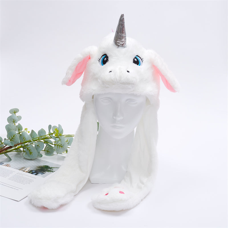 Plush Animal Hat with Squeezable Ears That Move — Soft Costume Cap for Kids & Adults | Cosplay Party Accessory Winter Beanie | Fun Gift