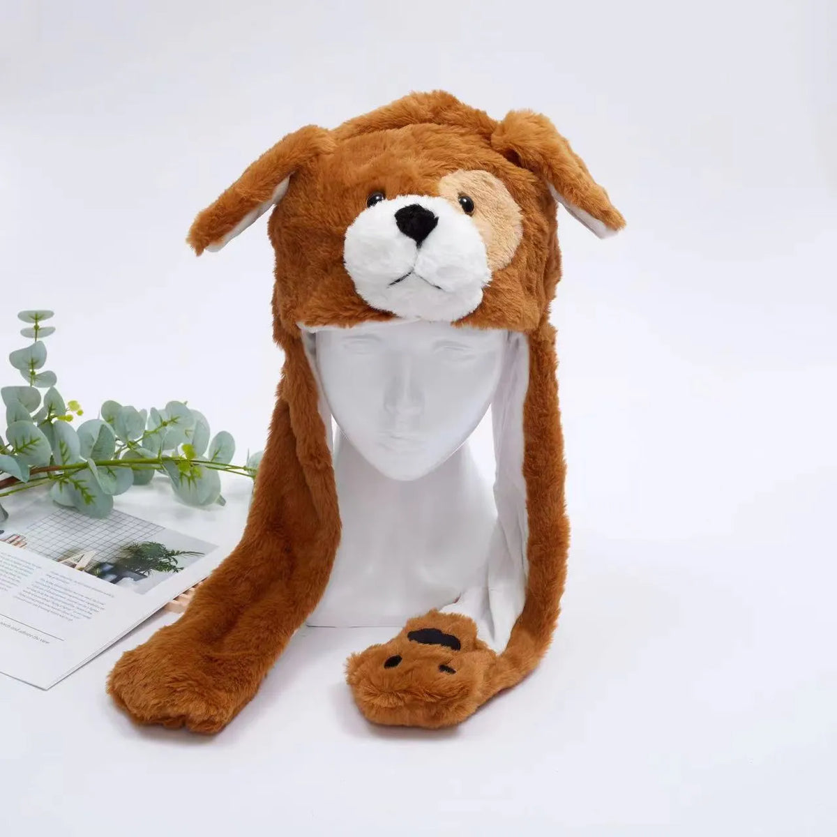 Plush Animal Hat with Squeezable Ears That Move — Soft Costume Cap for Kids & Adults | Cosplay Party Accessory Winter Beanie | Fun Gift