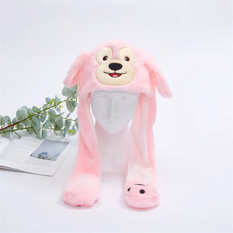 Plush Animal Hat with Squeezable Ears That Move — Soft Costume Cap for Kids & Adults | Cosplay Party Accessory Winter Beanie | Fun Gift