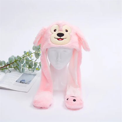 Plush Animal Hat with Squeezable Ears That Move — Soft Costume Cap for Kids & Adults | Cosplay Party Accessory Winter Beanie | Fun Gift