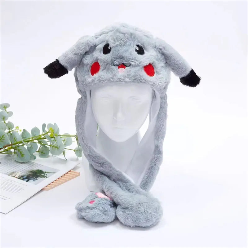 Plush Animal Hat with Squeezable Ears That Move — Soft Costume Cap for Kids & Adults | Cosplay Party Accessory Winter Beanie | Fun Gift