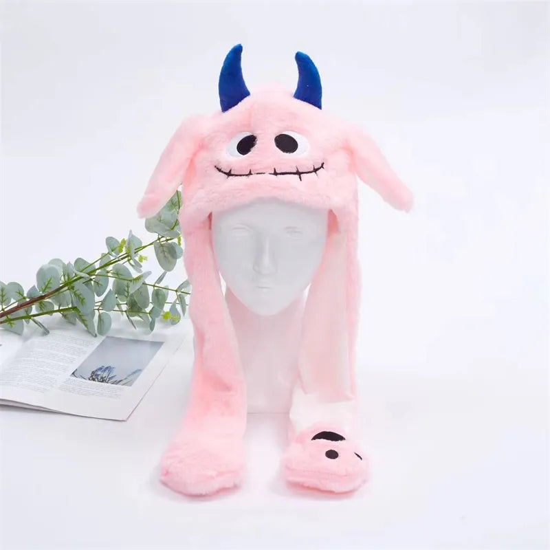 Plush Animal Hat with Squeezable Ears That Move — Soft Costume Cap for Kids & Adults | Cosplay Party Accessory Winter Beanie | Fun Gift