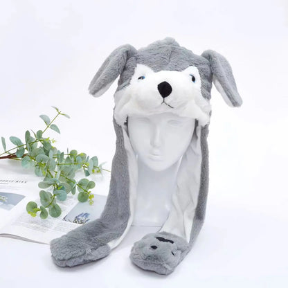 Plush Animal Hat with Squeezable Ears That Move — Soft Costume Cap for Kids & Adults | Cosplay Party Accessory Winter Beanie | Fun Gift