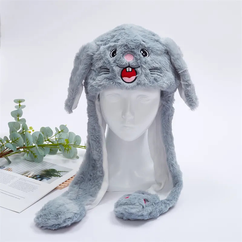 Plush Animal Hat with Squeezable Ears That Move — Soft Costume Cap for Kids & Adults | Cosplay Party Accessory Winter Beanie | Fun Gift