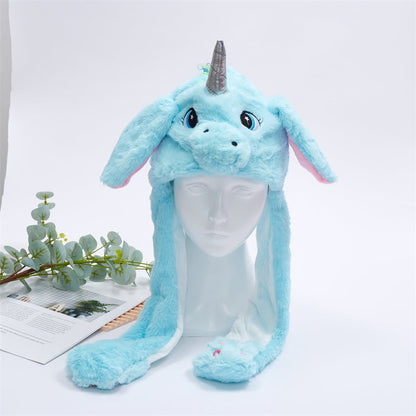 Plush Animal Hat with Squeezable Ears That Move — Soft Costume Cap for Kids & Adults | Cosplay Party Accessory Winter Beanie | Fun Gift