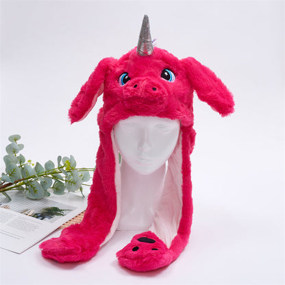 Plush Animal Hat with Squeezable Ears That Move — Soft Costume Cap for Kids & Adults | Cosplay Party Accessory Winter Beanie | Fun Gift