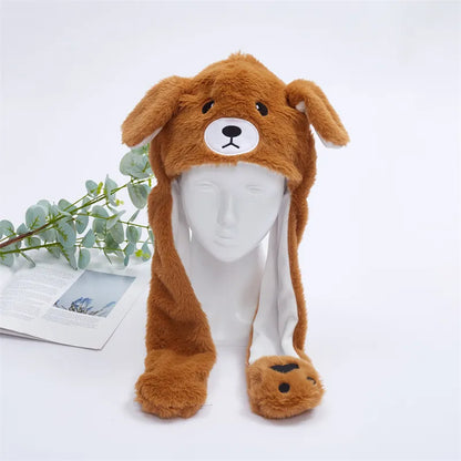 Plush Animal Hat with Squeezable Ears That Move — Soft Costume Cap for Kids & Adults | Cosplay Party Accessory Winter Beanie | Fun Gift